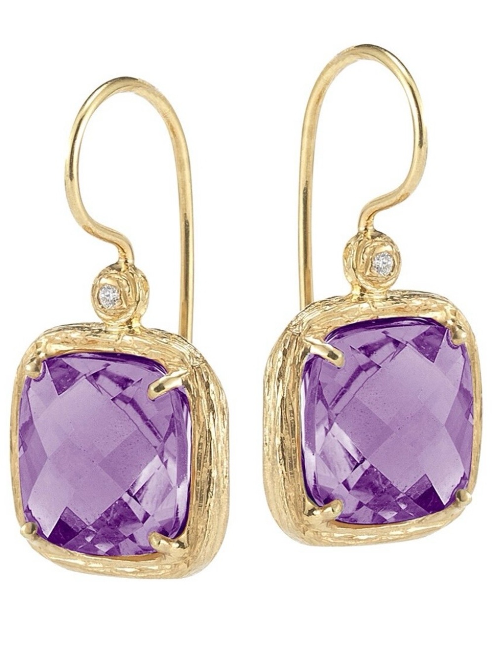 I.REISS 14k hold Drop Earrings with Purple Amethyst Stones and diamonds
